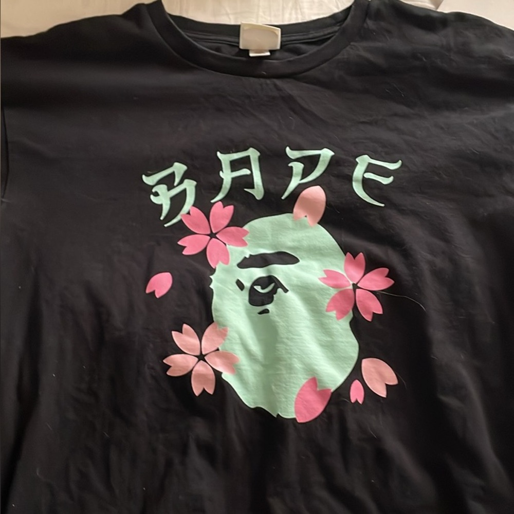 Bape Black Tee with Pink and Green Graphic